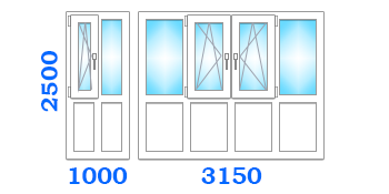 Скління французького балкона з трьома поворотно-відкидними стулками, розміром 3150х1000х2500 у кращому варіанті