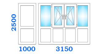 Скління французького балкона з двома поворотно-відкидними стулками, розміром 3150х1000х2500 в оптимальному варіанті