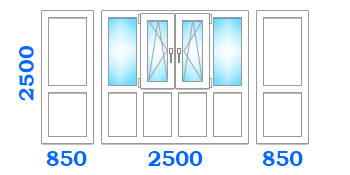Остекление французского балкона с двумя поворотно-откидными створками, размером 2500х850х2500 в оптимальном варианте