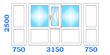 Остекление французского балкона с одной поворотно-откидной створкой, размером 3150х750х2500 в эконом варианте