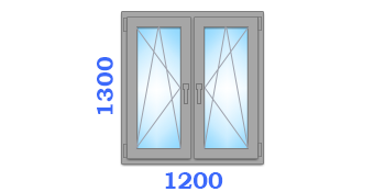Двухчастное двухстворчатое окно с ламинацией, размером 1200х1300 в лучшем варианте