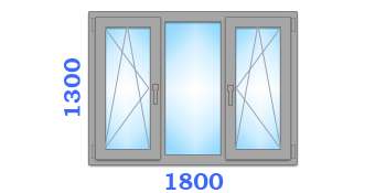 Трехчастное двухстворчатое окно с ламинацией, размером 1800х1300 в оптимальном варианте