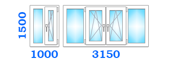 Скління балкона з трьома поворотно-відкидними стулками, розміром 3150х1000х1500 у кращому варіанті