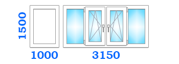 Скління балкона з двома поворотно-відкидними стулками, розміром 3150х1000х1500 в оптимальному варіанті