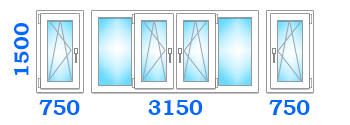 Скління балкона з чотирма поворотно-відкидними стулками, розміром 3150х750х1500 у кращому варіанті