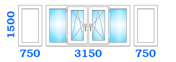 Скління балкона з двома поворотно-відкидними стулками, розміром 3150х750х1500 в оптимальному варіанті