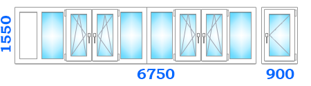 Скління балкона з п'ятьма поворотно-відкидними стулками, розміром 6750х900х1550 у кращому варіанті