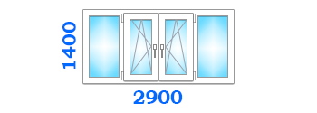 Остекление лоджии с двумя поворотно-откидными створками, размером 2900х1400 в оптимальном варианте