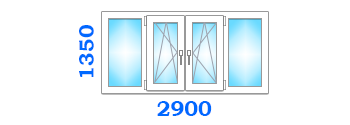 Остекление лоджии с выносом с двумя поворотно-откидными створками, размером 2900х1350 в оптимальном варианте