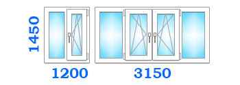 Скління балкона з виносом з трьома поворотно-відкидними стулками, розміром 3150х1200х1450 у кращому варіанті