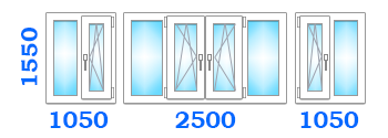 Скління балкона з виносом з чотирма поворотно-відкидними стулками, розміром 2500х1050х1550 у кращому варіанті
