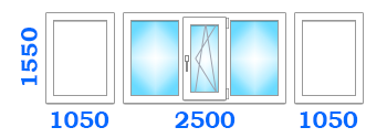 Скління балкона з виносом з однією поворотно-відкидною стулкою, розміром 2500х1050х1550 в економ-варіанті