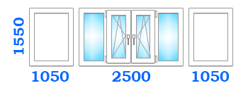Скління балкона з виносом з двома поворотно-відкидними стулками, розміром 2500х1050х1550 в оптимальному варіанті