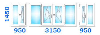 Скління балкона з виносом з чотирма поворотно-відкидними стулками, розміром 3150х950х1450 у кращому варіанті