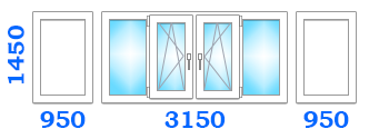 Остекление балкона с выносом с двумя поворотно-откидными створками, размером 3150х950х1450 в оптимальном варианте