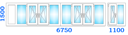 Остекление балкона с выносом с пятью поворотно-откидными створками, размером 6750х1100х1500 в лучшем варианте