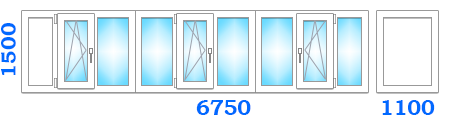 Скління балкона з виносом з трьома поворотно-відкидними стулками, розміром 6750х1100х1500 в оптимальному варіанті