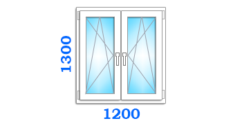 Двухчастное двухстворчатое окно, размером 1200х1300 в лучшем варианте