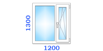 Двухчастное одностворчатое окно со створкой 450 мм, размером 1200х1300 в эконом варианте